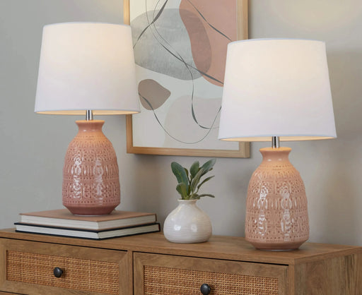 Claudia 20' Contemporary Ceramic Accent Lamp in Rose Tan Ceramic, Polished Nickel Accents and White Linen Shade from Grandview Gallery by LumiSource - Set of 2 Default -DTYStore