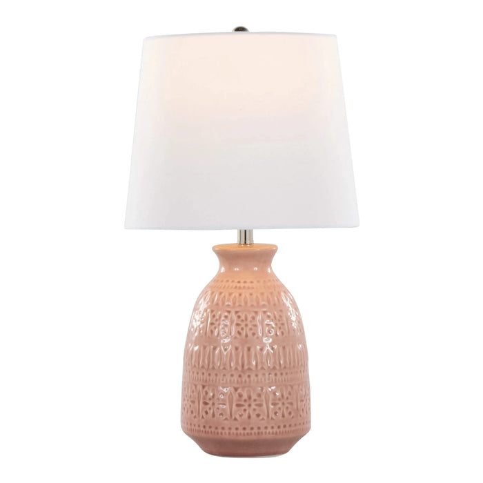 Claudia 20' Contemporary Ceramic Accent Lamp in Rose Tan Ceramic, Polished Nickel Accents and White Linen Shade from Grandview Gallery by LumiSource - Set of 2 Default -DTYStore