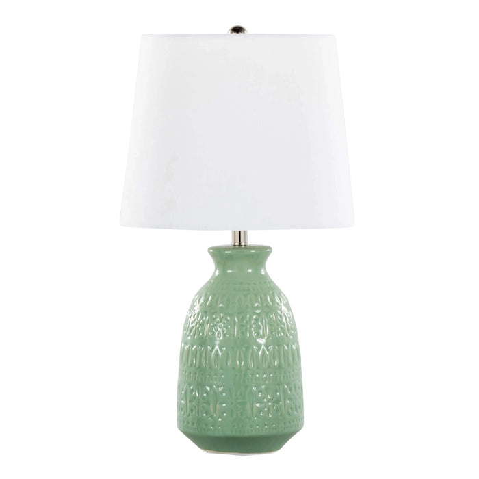 Claudia 20' Contemporary Ceramic Accent Lamp in Sage Green Ceramic, Polished Nickel Accents and White Linen Shade from Grandview Gallery by LumiSource - Set of 2 Default -DTYStore