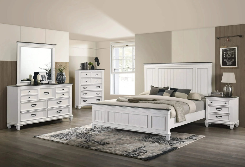 Clelane Wood Bedroom 6 piece Set with Shiplap Panel King Bed, Dresser, Mirror, Two Nightstands, and Chest Default -DTYStore
