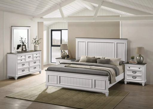 Clelane Wood Bedroom Set with Shiplap Panel King Bed, Dresser, Mirror, and two Nightstands Default -DTYStore