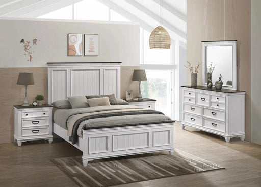 Clelane Wood Bedroom Set with Shiplap Panel Queen Bed, Dresser, Mirror, and Two Nightstands Default -DTYStore