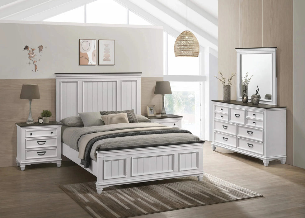 Clelane Wood Bedroom Set with Shiplap Panel Queen Bed, Dresser, Mirror, and Two Nightstands Default -DTYStore