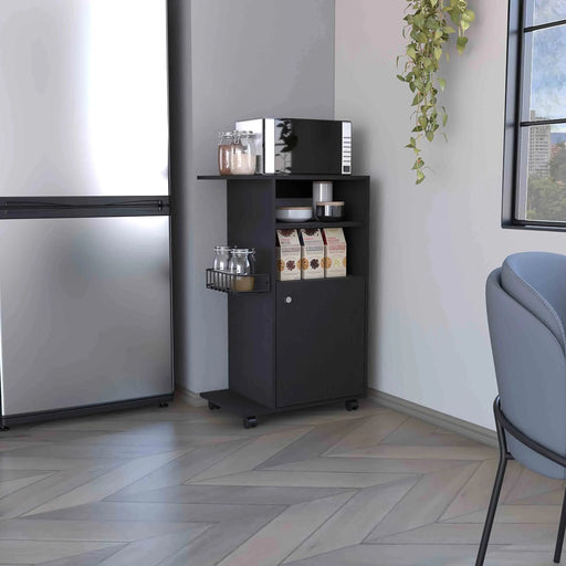 Clip Kitchen Cart, Single Door Cabinet, Four Casters -Black Default -DTYStore