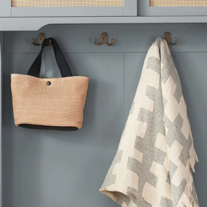 Clothes hanger Hall Tree Storage Bench Shoe Rack for Entryway, Hall Tree with Bench and Shoe Storage, Hall Tree Entryway Bench with Rattan Door Gray, 40.16'W*18.58'D*64.17'H Default -DTYStore