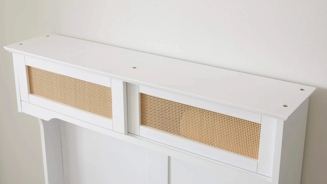 Clothes hanger Hall Tree Storage Bench Shoe Rack for Entryway, Hall Tree with Bench and Shoe Storage, Hall Tree Entryway Bench with Rattan Door White, 40.16'W*18.58'D*64.17'H Default -DTYStore