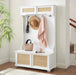 Clothes hanger Hall Tree Storage Bench Shoe Rack for Entryway, Hall Tree with Bench and Shoe Storage, Hall Tree Entryway Bench with Rattan Door White, 40.16'W*18.58'D*64.17'H Default -DTYStore