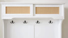 Clothes hanger Hall Tree Storage Bench Shoe Rack for Entryway, Hall Tree with Bench and Shoe Storage, Hall Tree Entryway Bench with Rattan Door White, 40.16'W*18.58'D*64.17'H Default -DTYStore