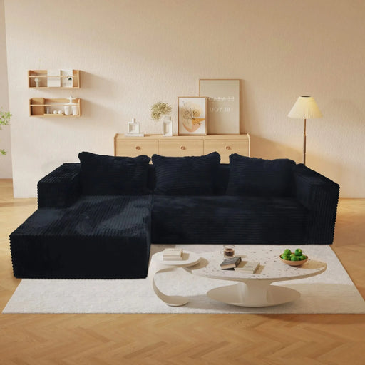 Cloud Sectional Couch with L-Shape Chaise,Modern Modular Sofa with Deep Seat, Upholstered Couches for Living Room Bedroom,No Assembly Required, Black (Plush Corduroy Fabric) Default -DTYStore