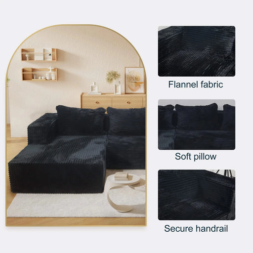 Cloud Sectional Couch with L-Shape Chaise,Modern Modular Sofa with Deep Seat, Upholstered Couches for Living Room Bedroom,No Assembly Required, Black (Plush Corduroy Fabric) Default -DTYStore