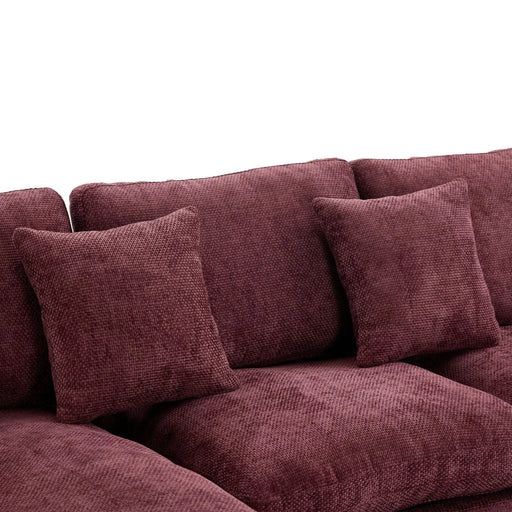 Cloud Sectional Sofa 107.9' Upholstered Sofa Couch with Double-layer Cushion and Side Pockets, Red Chenille Default -DTYStore