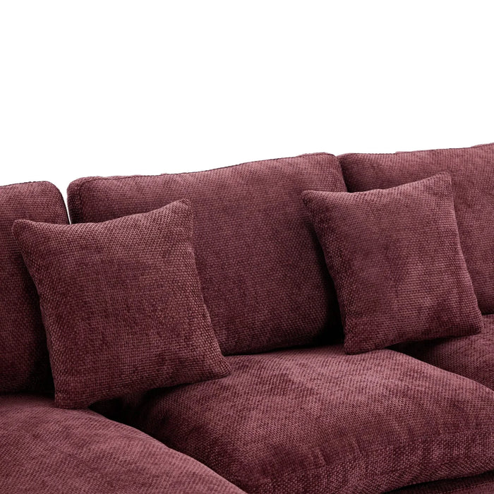 Cloud Sectional Sofa 107.9' Upholstered Sofa Couch with Double-layer Cushion and Side Pockets, Red Chenille Default -DTYStore