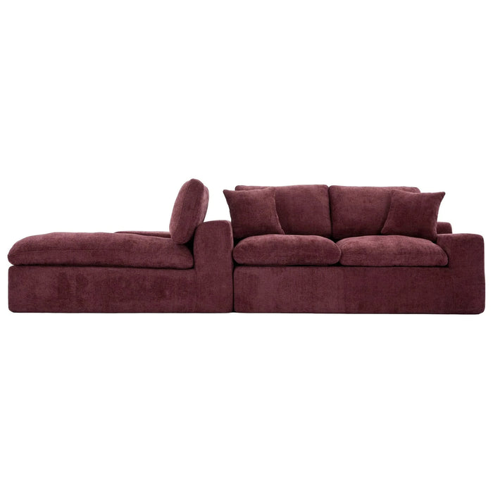 Cloud Sectional Sofa 107.9' Upholstered Sofa Couch with Double-layer Cushion and Side Pockets, Red Chenille Default -DTYStore