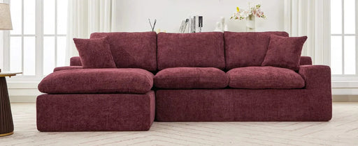 Cloud Sectional Sofa 107.9' Upholstered Sofa Couch with Double-layer Cushion and Side Pockets, Red Chenille Default -DTYStore