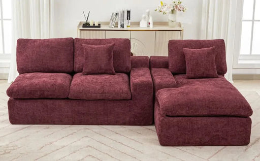 Cloud Sectional Sofa 107.9' Upholstered Sofa Couch with Double-layer Cushion and Side Pockets, Red Chenille Default -DTYStore