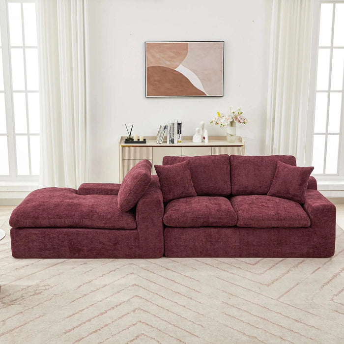 Cloud Sectional Sofa 107.9' Upholstered Sofa Couch with Double-layer Cushion and Side Pockets, Red Chenille Default -DTYStore