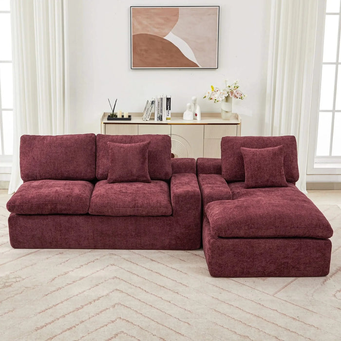 Cloud Sectional Sofa 107.9' Upholstered Sofa Couch with Double-layer Cushion and Side Pockets, Red Chenille Default -DTYStore