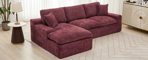 Cloud Sectional Sofa 107.9' Upholstered Sofa Couch with Double-layer Cushion and Side Pockets, Red Chenille Default -DTYStore