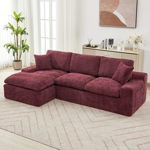 Cloud Sectional Sofa 107.9' Upholstered Sofa Couch with Double-layer Cushion and Side Pockets, Red Chenille Default -DTYStore