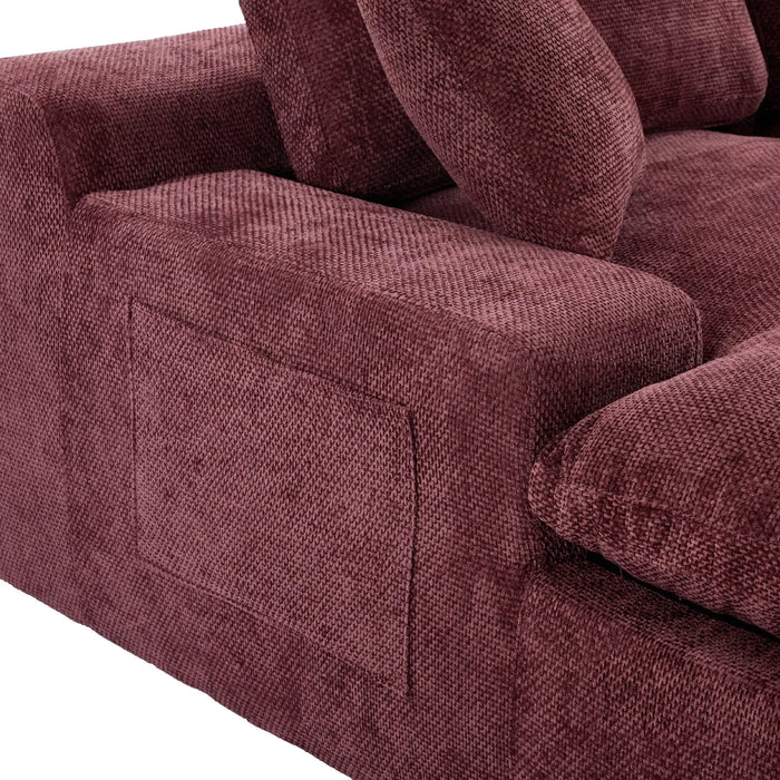 Cloud Sectional Sofa 107.9' Upholstered Sofa Couch with Double-layer Cushion and Side Pockets, Red Chenille Default -DTYStore