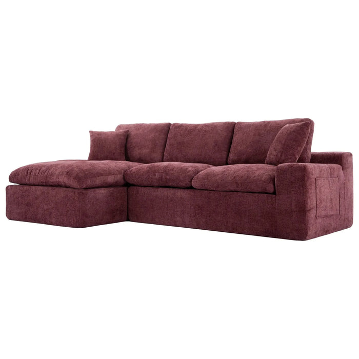 Cloud Sectional Sofa 107.9' Upholstered Sofa Couch with Double-layer Cushion and Side Pockets, Red Chenille Default -DTYStore