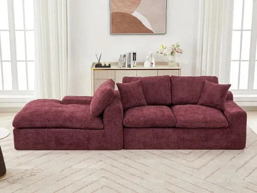 Cloud Sectional Sofa 107.9' Upholstered Sofa Couch with Double-layer Cushion and Side Pockets, Red Chenille Default -DTYStore