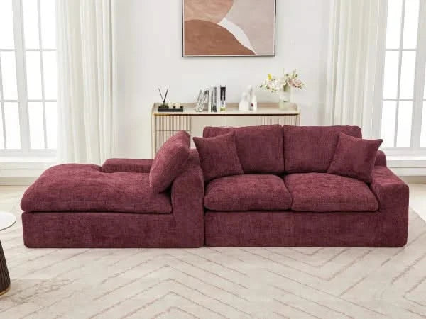 Cloud Sectional Sofa 107.9' Upholstered Sofa Couch with Double-layer Cushion and Side Pockets, Red Chenille Default -DTYStore