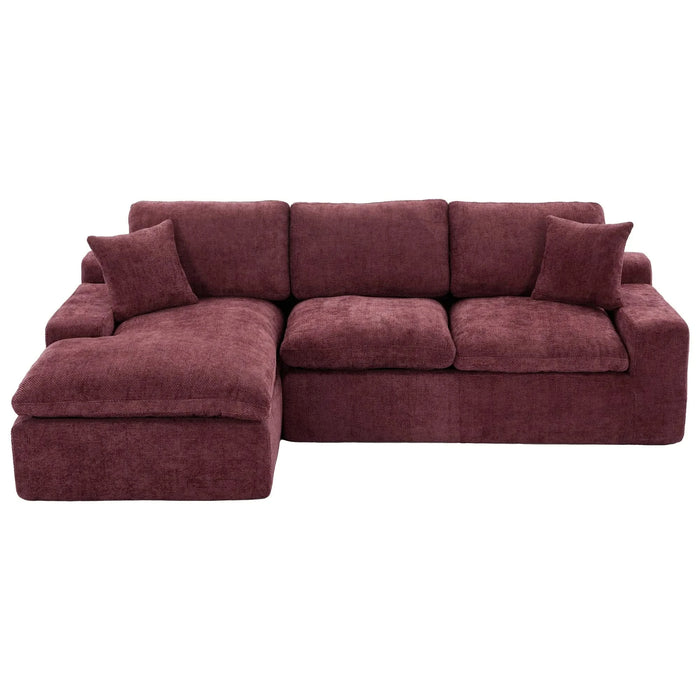 Cloud Sectional Sofa 107.9' Upholstered Sofa Couch with Double-layer Cushion and Side Pockets, Red Chenille Default -DTYStore