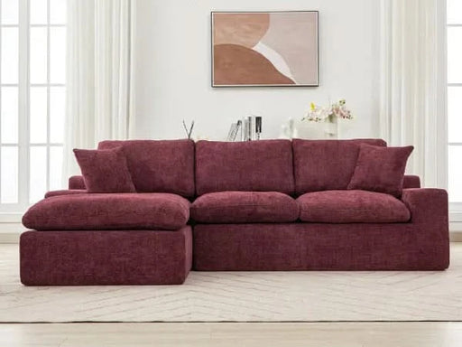 Cloud Sectional Sofa 107.9' Upholstered Sofa Couch with Double-layer Cushion and Side Pockets, Red Chenille Default -DTYStore