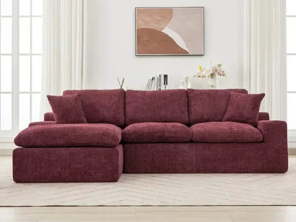 Cloud Sectional Sofa 107.9' Upholstered Sofa Couch with Double-layer Cushion and Side Pockets, Red Chenille Default -DTYStore
