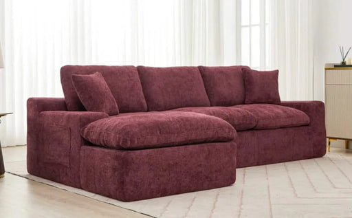 Cloud Sectional Sofa 107.9' Upholstered Sofa Couch with Double-layer Cushion and Side Pockets, Red Chenille Default -DTYStore
