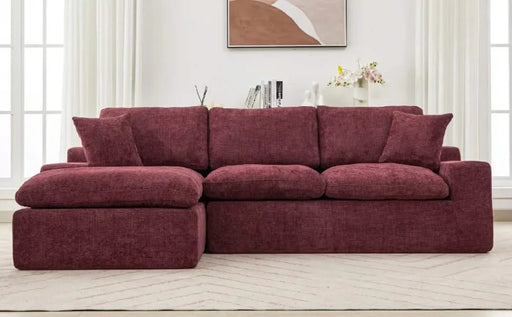 Cloud Sectional Sofa 107.9' Upholstered Sofa Couch with Double-layer Cushion and Side Pockets, Red Chenille Default -DTYStore