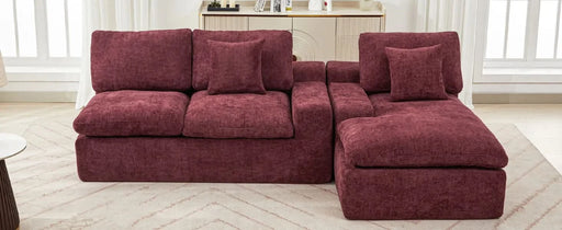 Cloud Sectional Sofa 107.9' Upholstered Sofa Couch with Double-layer Cushion and Side Pockets, Red Chenille Default -DTYStore