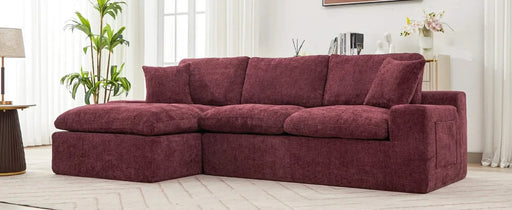 Cloud Sectional Sofa 107.9' Upholstered Sofa Couch with Double-layer Cushion and Side Pockets, Red Chenille Default -DTYStore