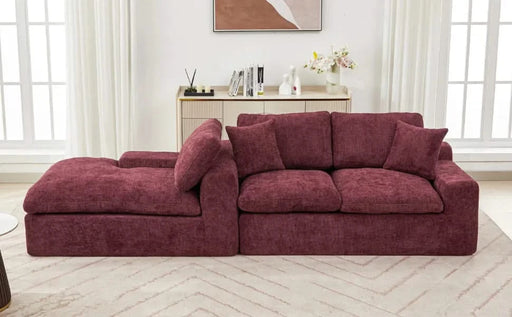 Cloud Sectional Sofa 107.9' Upholstered Sofa Couch with Double-layer Cushion and Side Pockets, Red Chenille Default -DTYStore