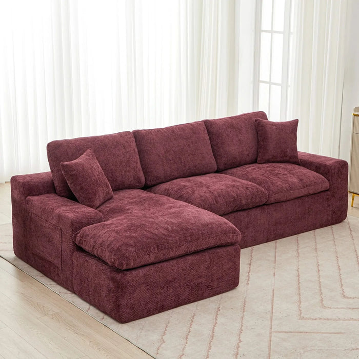 Cloud Sectional Sofa 107.9' Upholstered Sofa Couch with Double-layer Cushion and Side Pockets, Red Chenille Default -DTYStore