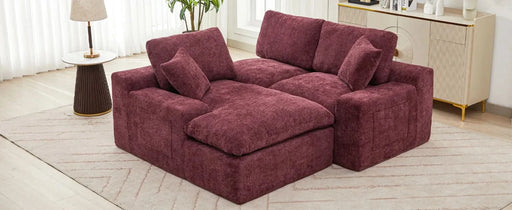 Cloud Sectional Sofa 107.9' Upholstered Sofa Couch with Double-layer Cushion and Side Pockets, Red Chenille Default -DTYStore