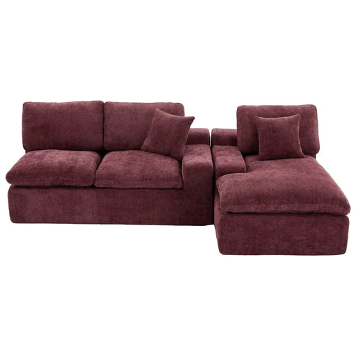 Cloud Sectional Sofa 107.9' Upholstered Sofa Couch with Double-layer Cushion and Side Pockets, Red Chenille Default -DTYStore