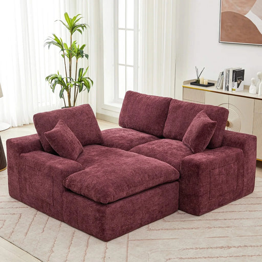 Cloud Sectional Sofa 107.9' Upholstered Sofa Couch with Double-layer Cushion and Side Pockets, Red Chenille Default -DTYStore