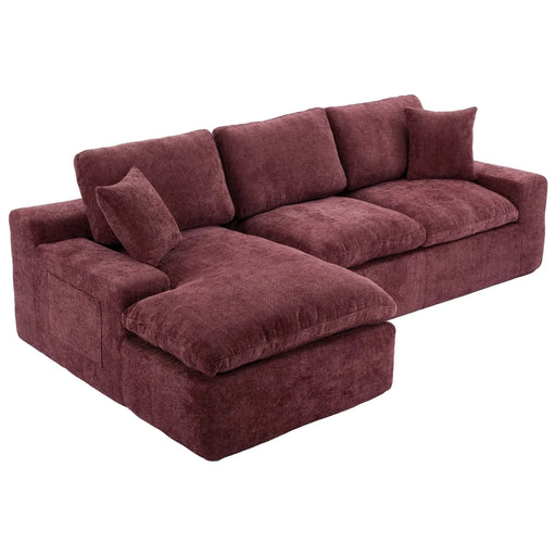 Cloud Sectional Sofa 107.9' Upholstered Sofa Couch with Double-layer Cushion and Side Pockets, Red Chenille Default -DTYStore