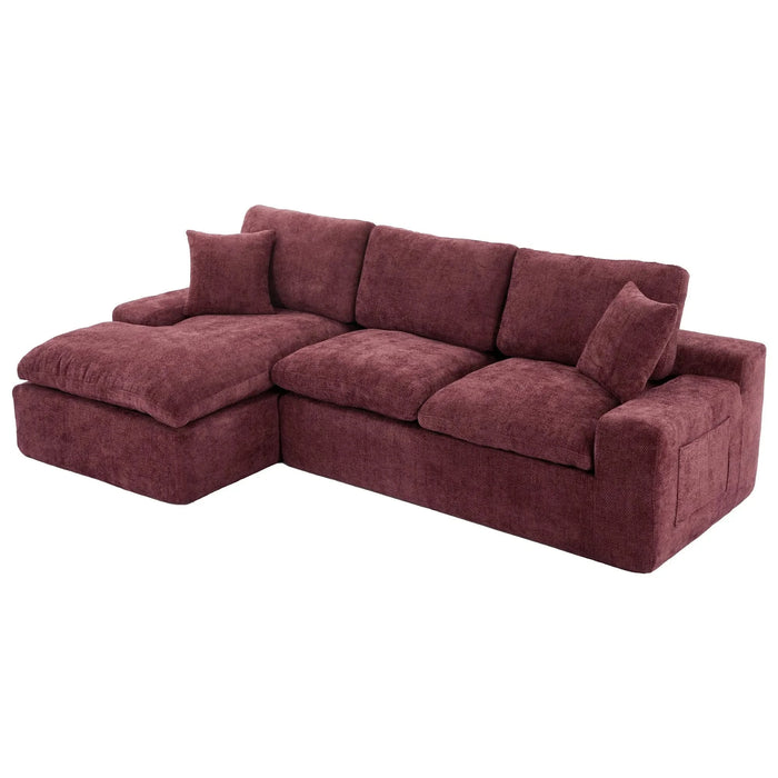 Cloud Sectional Sofa 107.9' Upholstered Sofa Couch with Double-layer Cushion and Side Pockets, Red Chenille Default -DTYStore
