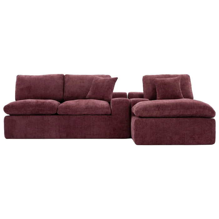 Cloud Sectional Sofa 107.9' Upholstered Sofa Couch with Double-layer Cushion and Side Pockets, Red Chenille Default -DTYStore