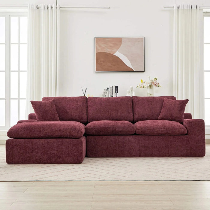 Cloud Sectional Sofa 107.9' Upholstered Sofa Couch with Double-layer Cushion and Side Pockets, Red Chenille Default -DTYStore