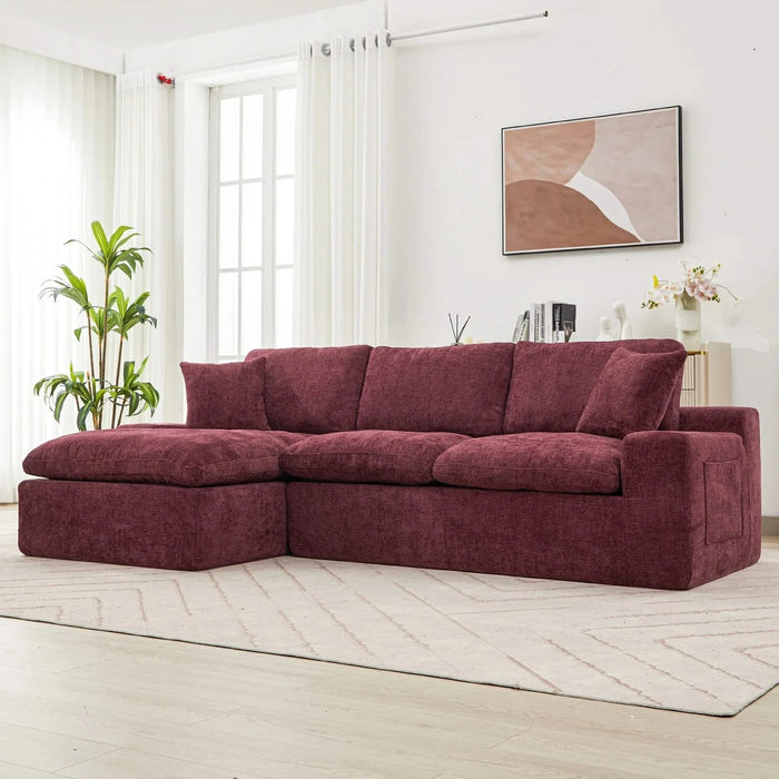 Cloud Sectional Sofa 107.9' Upholstered Sofa Couch with Double-layer Cushion and Side Pockets, Red Chenille Default -DTYStore