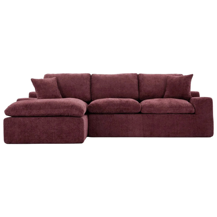 Cloud Sectional Sofa 107.9' Upholstered Sofa Couch with Double-layer Cushion and Side Pockets, Red Chenille Default -DTYStore