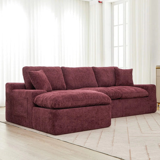 Cloud Sectional Sofa 107.9' Upholstered Sofa Couch with Double-layer Cushion and Side Pockets, Red Chenille Default -DTYStore