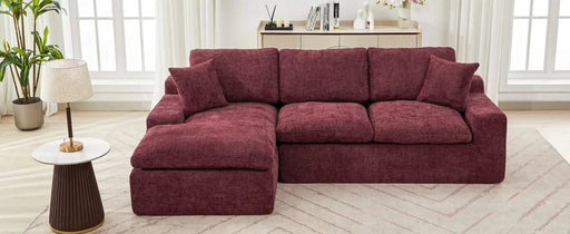 Cloud Sectional Sofa 107.9' Upholstered Sofa Couch with Double-layer Cushion and Side Pockets, Red Chenille Default -DTYStore