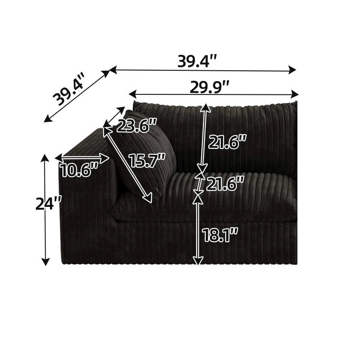 Cloud Sofa,Corduroy Fabric,Deep Seat Couches,Double-layer design,Removable Cushion,No Assembly, DIY Combination for Living room, Bedroom,Conference room ,Apartment,Black Default -DTYStore