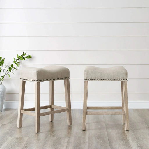 CoCo Upholstered Backless Saddle Seat Counter Stools 24' height Set of 2, Tan Default -DTYStore