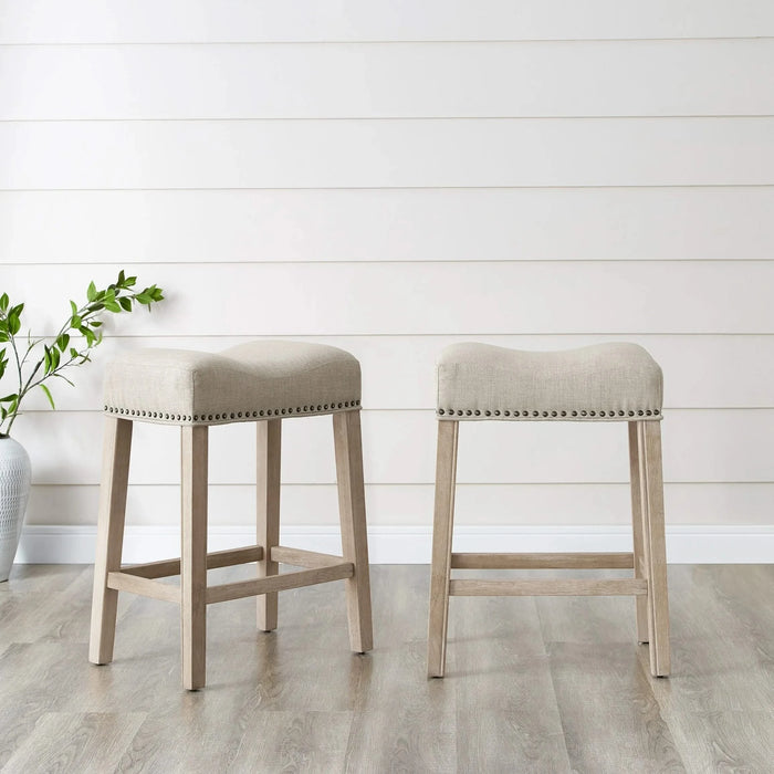 CoCo Upholstered Backless Saddle Seat Counter Stools 24' height Set of 2, Tan Default -DTYStore